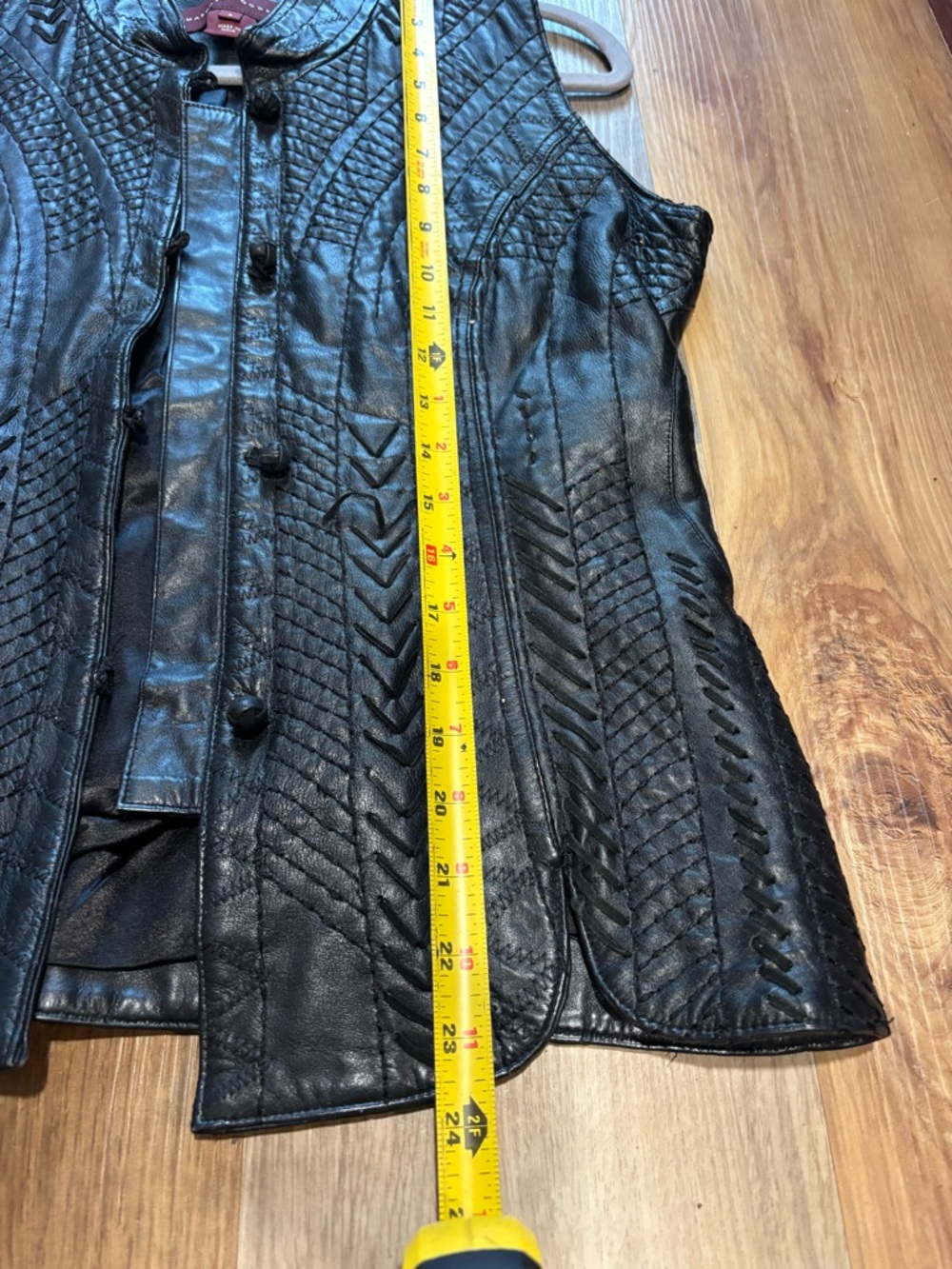 Margaret Godfrey Black Genuine Leather Woven Stitch Vest Size 8 Western Biker - Picture 8 of 9